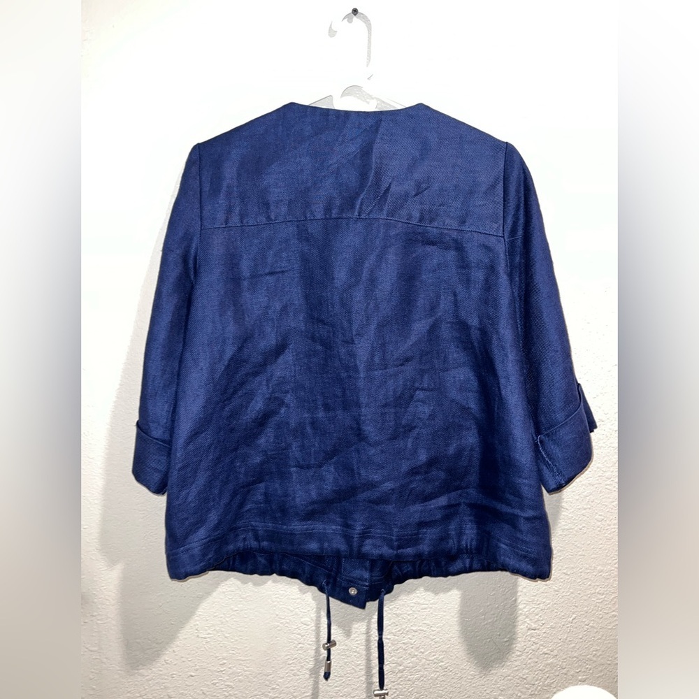 Chico's Navy 100% Linen Lightweight Utility Zip-Up Jacket - Size 1 - Picture 2 of 10